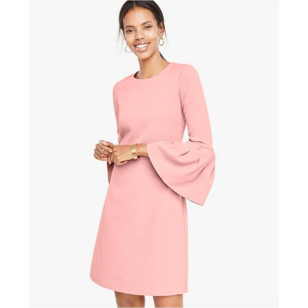 NWT Ann Taylor Women’s 12 Petite Long Bell Sleeve Flare Dress Pink Sea Shell